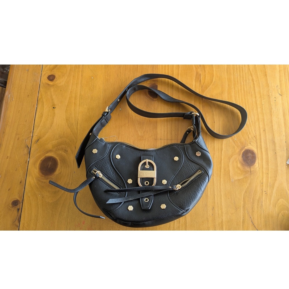 Jessica Simpson Black Hobo Shoulder Bag Gold Buckle Studded Zip Detail